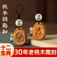 納知軒桃木掛件真桃木本命年十二生肖吊墜男女兒童寶寶隨身佩戴平安掛飾 生肖猴鑰匙扣平安款