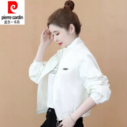 皮爾卡丹（pierre cardin）24年新款休閑短款外套女春秋新款小個子薄款夾克百搭棒球服高腰上 白色 L
