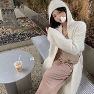 啄木鳥秋冬新款毛衣外套女馬海毛復(fù)古日系寬松慵懶風(fēng)針織開衫連帽中長款 白色【中長款】 S