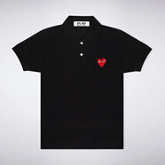 COMME DES GARCONS川久保玲CDG PLAY愛心紅心t恤刺繡印花短袖男女款情侶polo衫 黑色 新尺碼XS