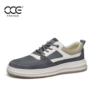 CCE韓版拼色男鞋真皮時(shí)尚休閑板鞋厚底耐磨透氣運動(dòng)鞋男XM6515-C 灰色 44
