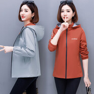 啄木鳥品牌女士短外套女春秋2025年新款休閑兩面穿女裝風(fēng)衣短款?yuàn)A克上衣 ZZH073橘色+淺灰色-55# XL 建議110-125