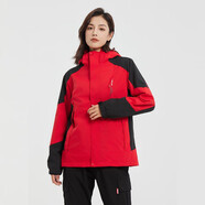 西域駱駝（VANCAMEL）沖鋒衣三合一可拆卸抓絨外套2024新款滑雪服爬山防風(fēng)登山服 KY1818S中國紅/黑色-女 L
