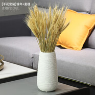 木子西年 陶瓷花瓶花藝裝飾擺件 客廳電視柜大號不規(guī)則紋理水培插花瓷器 【套裝】白色錦年+90支麥穗干花