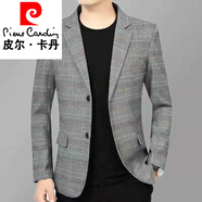 皮爾卡丹（pierre cardin）中年男士休閑西服2026秋季新款毛呢小西裝爸爸裝上衣春秋單西外套 銀色 格子 XL (180) 適合135-150斤