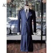 ICCLEK上海西服套裝量身定制男結(jié)婚禮服訂做商務(wù)正裝工作服上門量體定做 藏藍(lán) 上衣+褲子 聚酯纖維混紡私人定制西服西褲