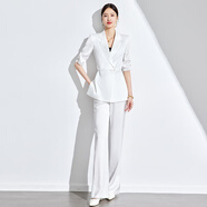 詩璐雅（SHILUYA）高端職業(yè)西裝套裝女外套夏季薄款2024新款醋酸緞面上衣輕奢感 白色國風套裝 夏季兩件套 薄款 S