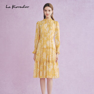 拉珂蒂（La Koradior）【商場同款】女時尚真絲新100桑蠶絲絲綢連衣裙 淡黃 XL