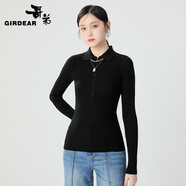 哥弟（GIRDEAR）女裝半開襟拉鏈Polo領(lǐng)長袖針織衫女1399737 黑色 L (4碼)