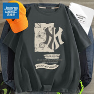 真維斯（Jeanswest）純棉短袖T恤男春夏季休閑潮牌個性字母印花學(xué)生胖子寬松上衣半袖 深灰(大星際徽章) XL /180(體重140-160斤左右)