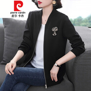 皮爾卡丹 (輕奢高端)棒球服女2021年女士短外套春秋薄款休閑運(yùn)動(dòng)開(kāi)衫夾克春裝西服女針織 黑色-春款 M