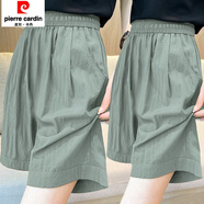 皮爾卡丹（pierre cardin）棉純色短褲女夏季新款薄款外穿復古高腰顯瘦寬松闊腿休閑五分褲 灰色+灰色 L