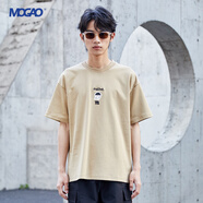 摩高M(jìn)OGAO男裝夏季情侶卡通刺繡圓領(lǐng)短袖T恤透氣半袖體恤521612009 卡其 M