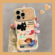 權速貓咪臘腸狗適用蘋(píng)果16手機殼15promax支架14Pro可愛(ài)卡通13趣味新款12網(wǎng)紅女款超火爆款16pro手機套 英文貓咪狗狗  杏色底+支架 iPhone 16 Promax