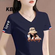KBNF輕奢女裝 短袖t恤女2025年夏季新款時(shí)尚搭洋氣體恤衫正肩百搭顯瘦 寶藍(lán)（帽子女人） XL (建議110-120斤)