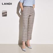 LANDI撞色格紋修身西裝褲女九分褲夏季新款高腰鉛筆褲 格紋 S