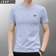 吉普（JEEP）短袖t恤男圓領(lǐng)大碼男裝夏季薄款純色刺繡棉質(zhì)男士短袖體恤打底衫 下擺不開衩灰色 M/建議115斤左右