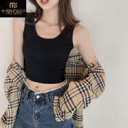 莫代爾夏季短款露臍內搭打底吊帶小背心女外穿運動(dòng)無(wú)袖上衣修身美背內衣 1件短款黑色 M