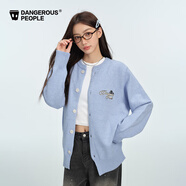Dangerous people薛之謙dsp秋季簡約寬松百搭夾花刺繡玫瑰開衫毛衣 藍色 XL