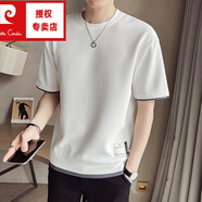 皮爾卡丹（pierre cardin）短袖T恤男夏季2025潮流帥氣華夫格圓領(lǐng)半袖體恤假兩件上衣服 白色 2XL