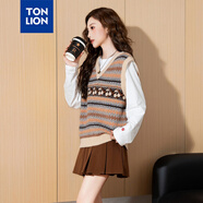 唐獅（TonLion）2024女V領(lǐng)提花背心毛線衫