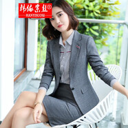 韓依索絲小西裝外套女職業(yè)裝女裝套裝春秋新款修身顯瘦面試正裝西服工作服 灰格西裝+馬甲+條紋襯衣+短裙 L