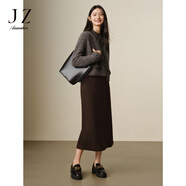 玖姿·安娜蔻商務(wù)通勤簡(jiǎn)潔氣質(zhì)百搭毛呢A字半身腰裙女2024冬款 深咖啡 L