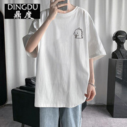 短袖T恤男新款港風百搭秋季寬松衣服男生韓版潮流體恤潮牌ins T406小恐龍 白色 S