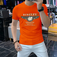 匡都（KRDUGBR）香港潮牌短袖T恤男輕奢夏季男裝燙鉆印花圓領(lǐng)半袖打底衫冰絲免燙 橙色A60 L 【110-125斤】