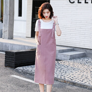 穆夏百合韓版背帶裙兩件套套裝女裝夏季2025年新款吊帶連衣裙牛仔減齡休閑 白色t恤+粉色背帶裙 2XL