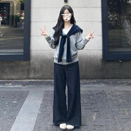 燦圖韓版潮流針織衫毛衣服女秋冬季休閑百搭慵懶小個子上衣洋氣內(nèi)搭 灰色(僅毛衣不含披肩與半袖) 常規(guī) M