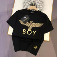 BOYCLN春秋潮牌男女情侶款純棉老鷹印花經(jīng)典燙畫寬松圓領短袖T恤 黑金 T501 L 160-180斤XL180-200留言