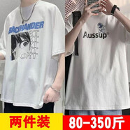 嘉曄（JIAYE）夏季加肥加大碼男士五分袖t恤男寬松衣服潮流半袖胖子短袖T恤衫 美少女白色+ 小宇航員白色 3XL