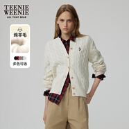 Teenie Weenie【趙露思同款】小熊女裝復古寬松綿羊毛絞花針織開(kāi)衫 A-象牙白 M (165)