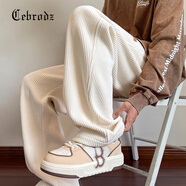 Cebrodz法國 休閑褲男夏季新款雪尼爾直筒垂感燈芯絨闊腿痞帥高級長(cháng)褲子 米白色常規 XL