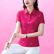 翻領(lǐng)polo衫短袖t恤女夏季新款洋氣時髦休閑修身顯瘦女士夏季上衣 092玫紅 2XL