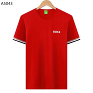 BOSST恤男2025夏季款雨果男士休閑前后幅印花條紋圓領(lǐng)polo百搭潮牌 紅色 L