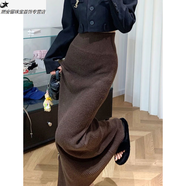 創(chuàng  )京懿選秋冬長(cháng)裙到腳踝秋冬顯瘦拖地長(cháng)裙女大碼胖MM高感咖色針織半身裙in 咖色 S 【建議85-96斤】