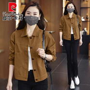 皮爾卡丹韓系復(fù)古洋氣顯瘦純色短外套新款2025女秋季翻領(lǐng)牛仔夾克上衣百搭 芥末黃 2XL 【125斤-140斤】