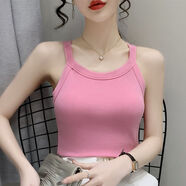 VEOX螺紋背心女外穿2025春季新款防走光內(nèi)搭掛脖吊帶無袖打底衫上衣 玫粉色 S