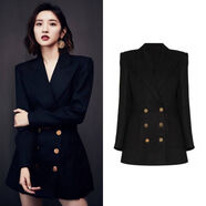 衫槿空西裝連衣裙女裝春秋新款一生一世唐藝昕明星同款黑色雙排扣收腰外 黑色 M