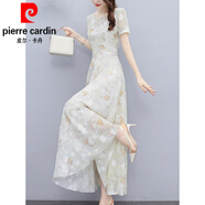 皮爾卡丹（pierre cardin）氣質(zhì)名媛碎花雪紡連衣裙女夏季2025新款漂亮?xí)r尚端莊大氣裙子針織 杏色 L 【100-115斤】