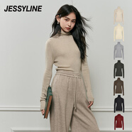 Jessy line杰茜萊純色百搭高領(lǐng)套頭針織衫女秋冬新款打底毛衣 商場同款 卡其色 均碼