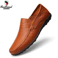 西域駱駝（VANCAMEL）品牌男鞋真皮休閑鞋斷碼處理男士豆豆鞋軟底套腳皮鞋 紅棕 8008四季 45