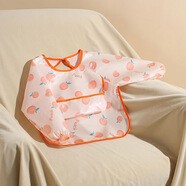 寶寶吃飯罩衣兒童嬰兒圍兜飯兜男女孩畫(huà)畫(huà)衣圍裙小孩防水反穿衣 橙色桃桃【長(cháng)袖款】 90碼【建議身高75-90cm】