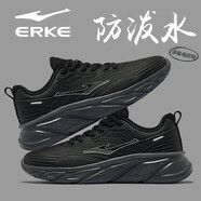 鴻星爾克（ERKE）秋冬新款運動(dòng)跑步鞋子男皮面防水軟底休閑鞋減震男子防潑水跑鞋 黑銀【革面防潑水】3137 39