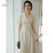 FANSILANEN范思藍(lán)恩211199職業(yè)氣質(zhì)連衣裙女夏收腰顯瘦正式場(chǎng)合面試西裝裙子 杏色 L