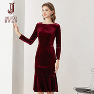 經(jīng)典故事（JANE STORY）經(jīng)典故事2025新款酒紅色金絲絨連衣裙女早春高貴洋氣晚禮服魚(yú)尾裙 D05 酒紅色 2XL