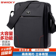 SWICKY瑞士單肩包男包斜挎包男士包帆布包商務(wù)休閑手提包新款潮掛包 黑色（可裝11英寸平板）
