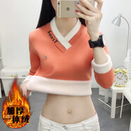 芳嬪女打底低領(lǐng)緊身毛衣加絨加厚一體絨打底衫女士百搭保暖衫秋冬 橘色 M_95-110斤